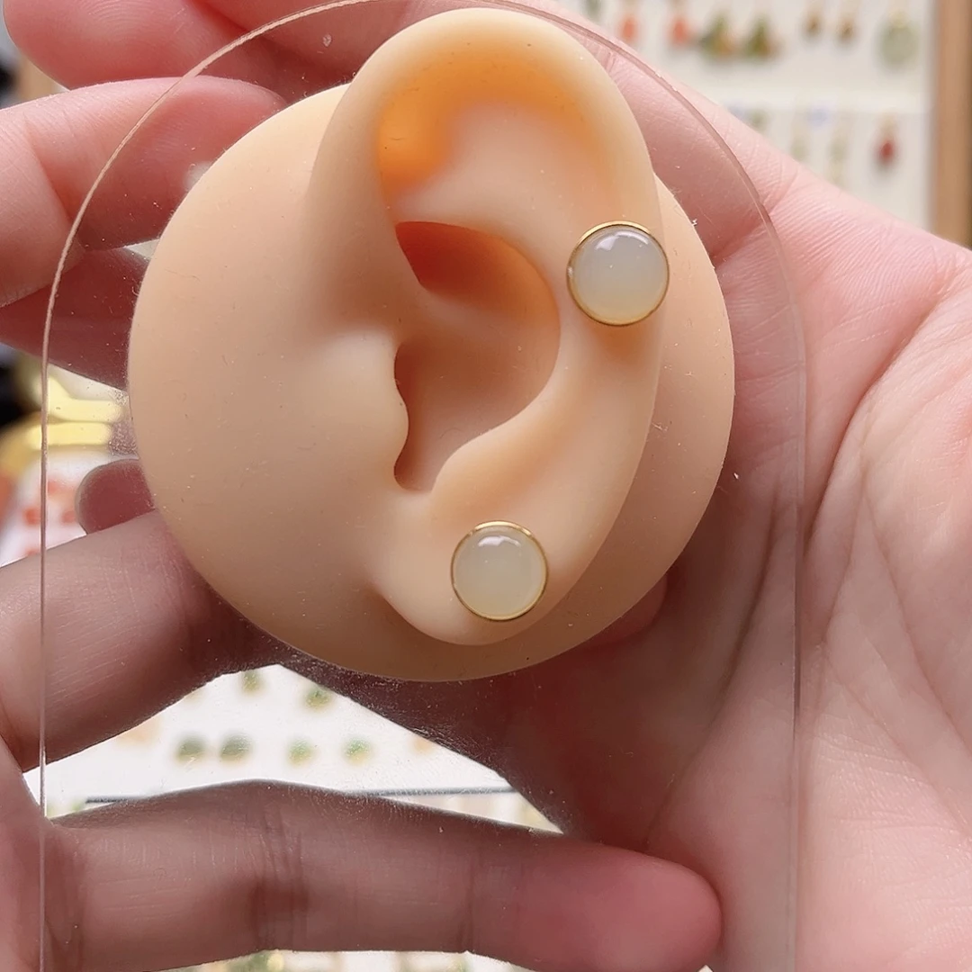 和田玉银S925镶嵌耳饰