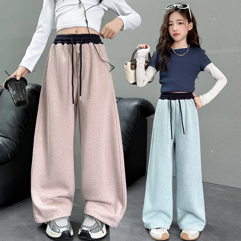 女童裤子春秋外穿2025新款儿童秋装休闲卫裤中大童秋季直筒阔腿裤