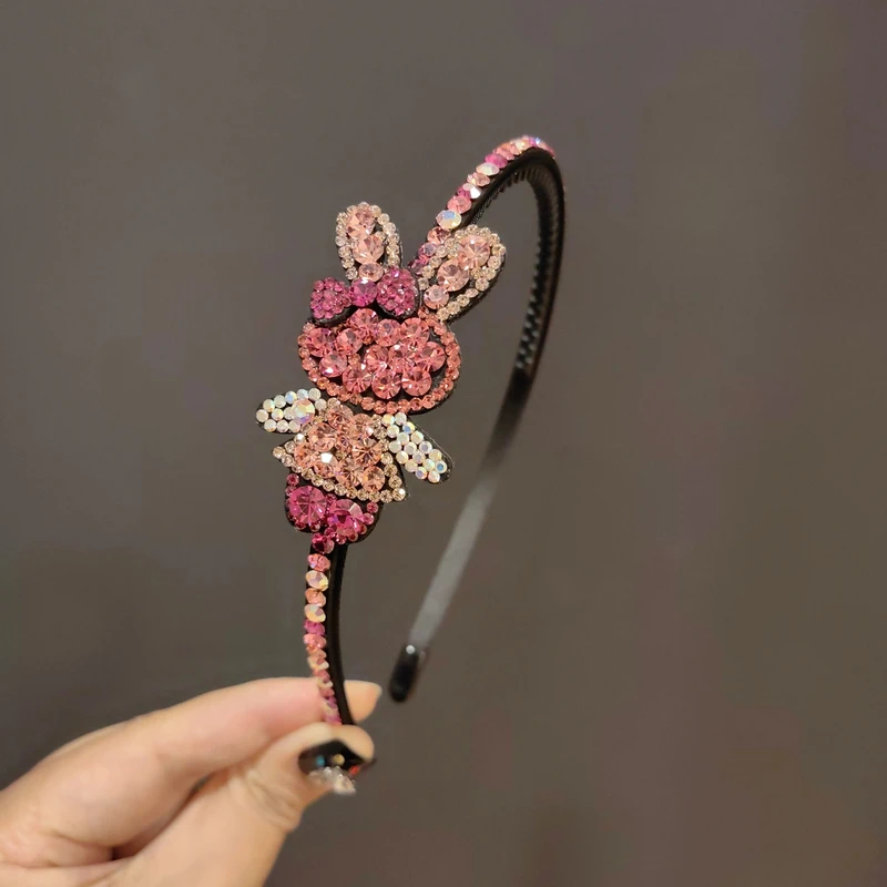 韩国施家水晶可爱小兔子发箍甜美头箍发圈儿童女发卡带齿防滑发饰