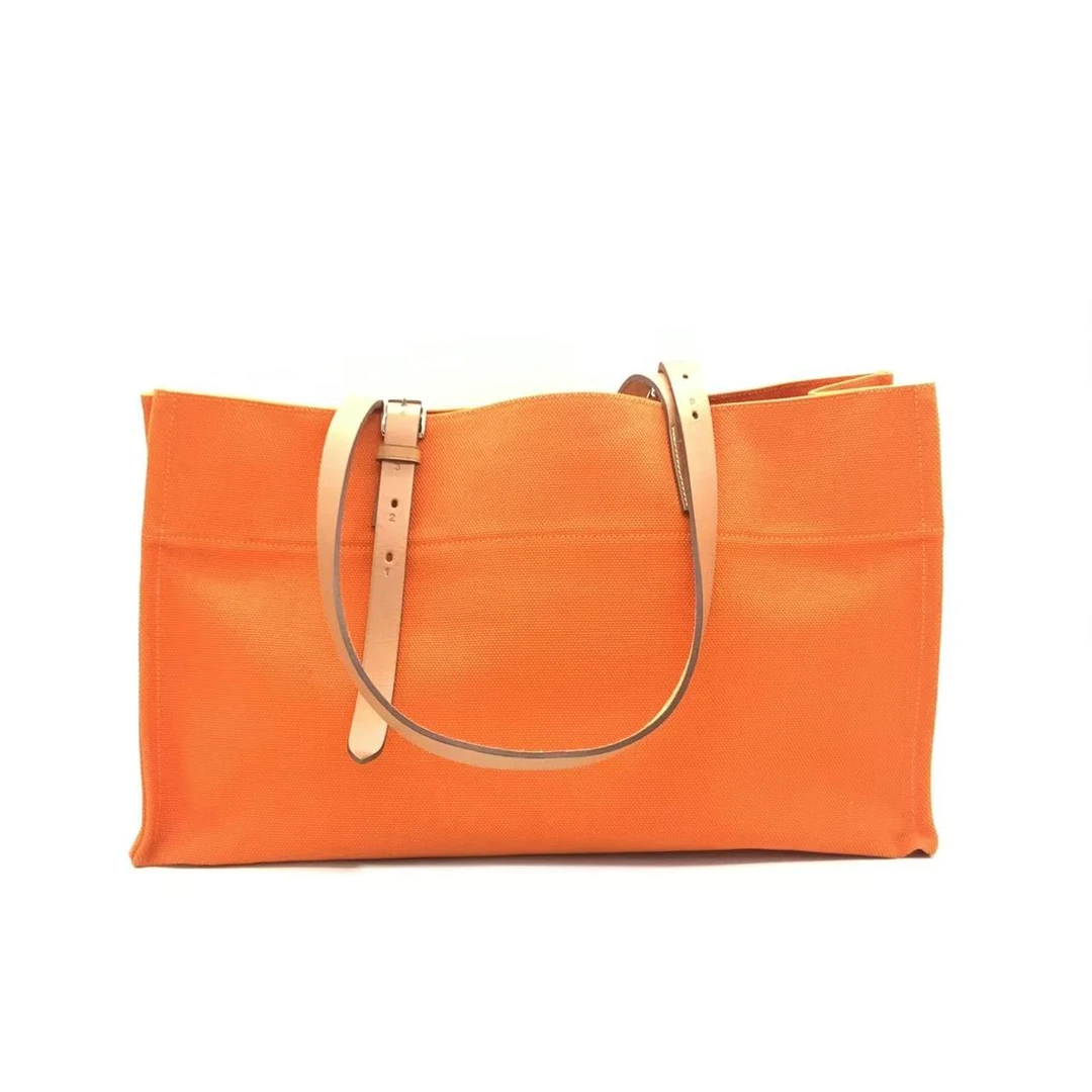 95新 Hermes/爱马仕 【安则专属】橙色帆布托特包/框N刻