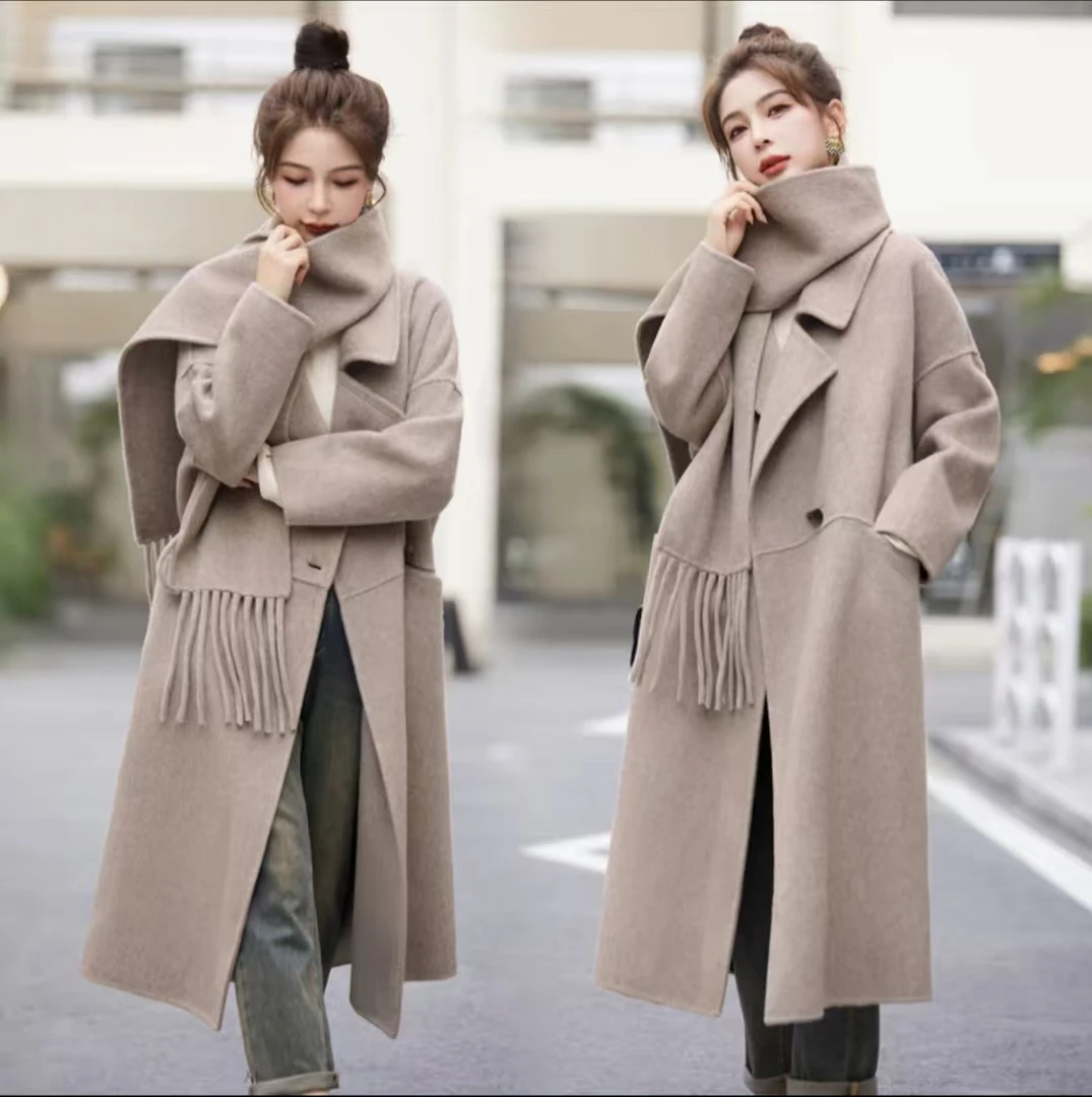 双面毛呢大衣2025秋冬小个子宽松休闲气质妮子长款羊毛外套