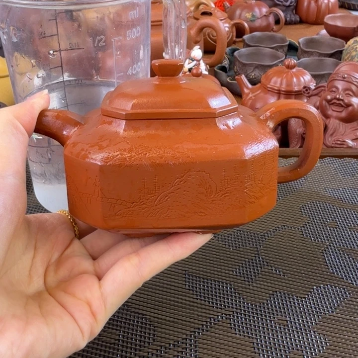 ****哥紫砂茶壶朱泥全手八方