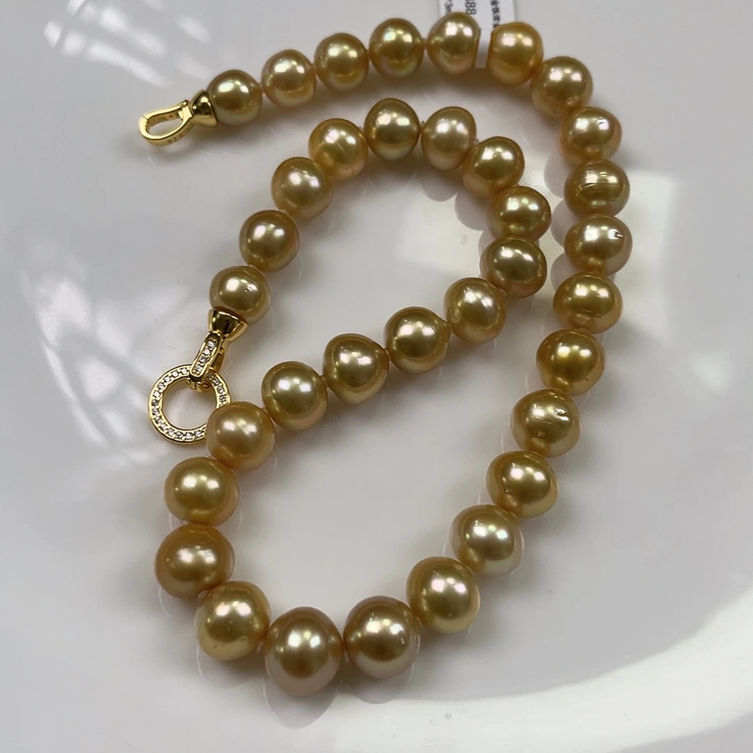 海水珍珠颈饰银S925镶嵌浓金11-13