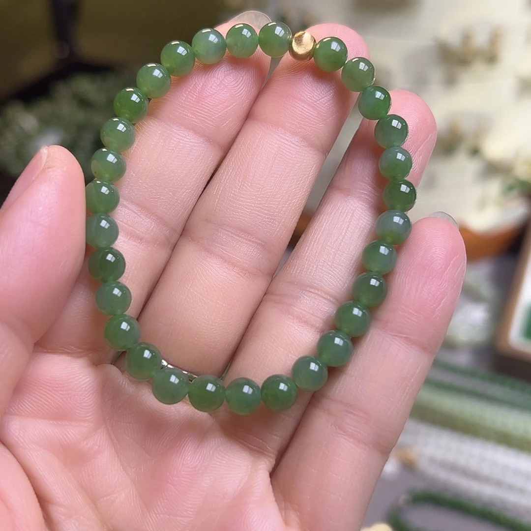 手链银S925镀金镶嵌和田玉（碧玉）