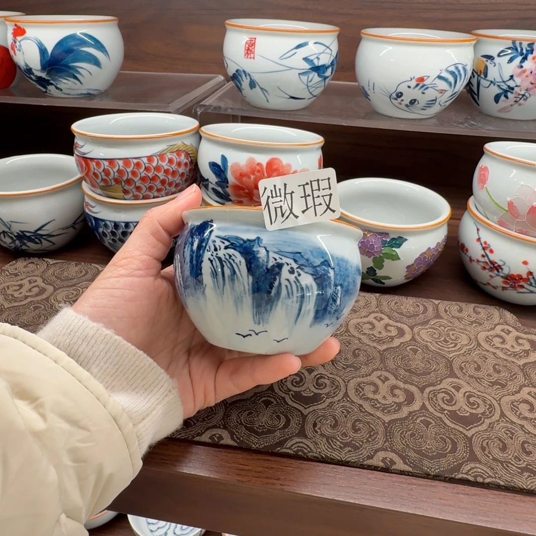 釉下手绘茶具微瑕