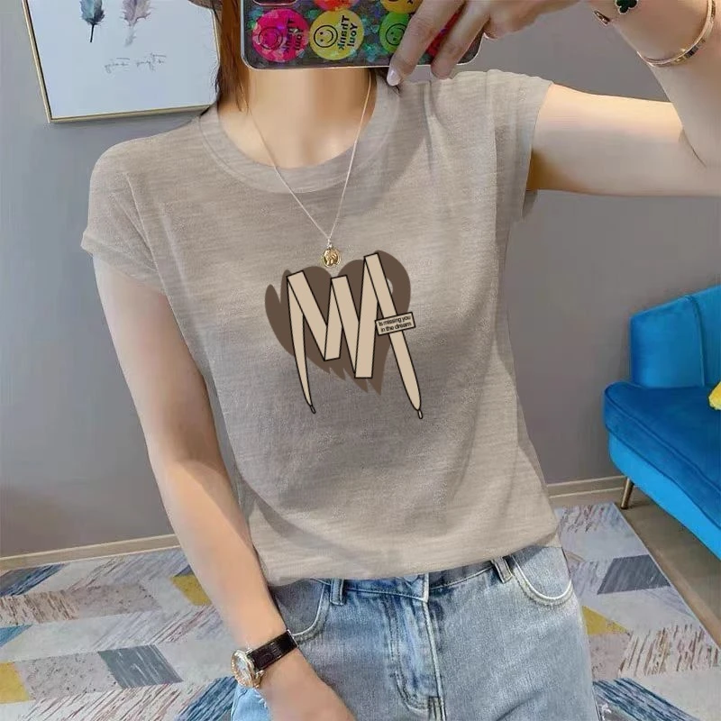 韩版简约薄款短袖t恤女夏季显瘦外穿圆领大码竹节棉打底衫上衣服