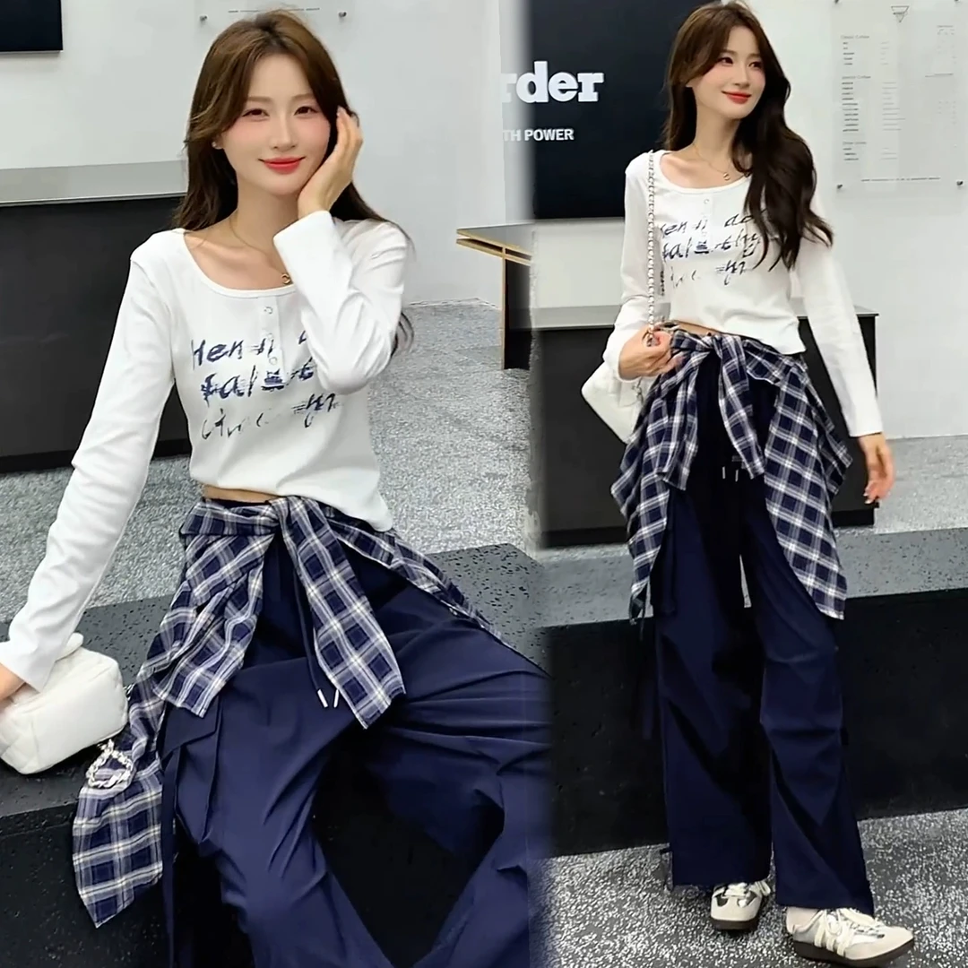 时尚休闲套装女2025秋季新款洋气显瘦长袖T恤阔腿裤减龄两件套潮