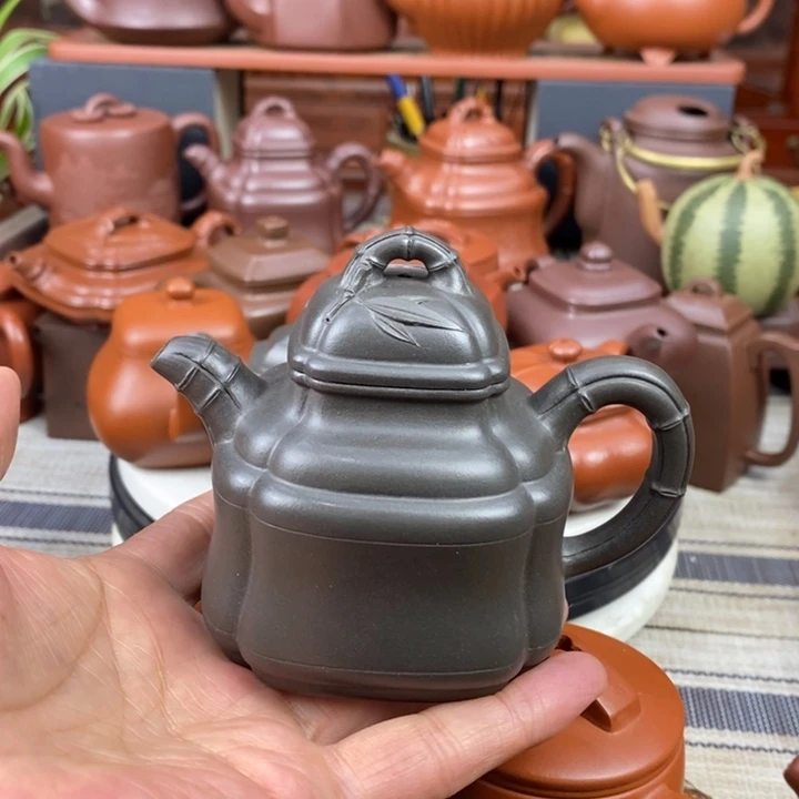 紫砂茶壶竹鼎200cc原矿老天青新年福利
