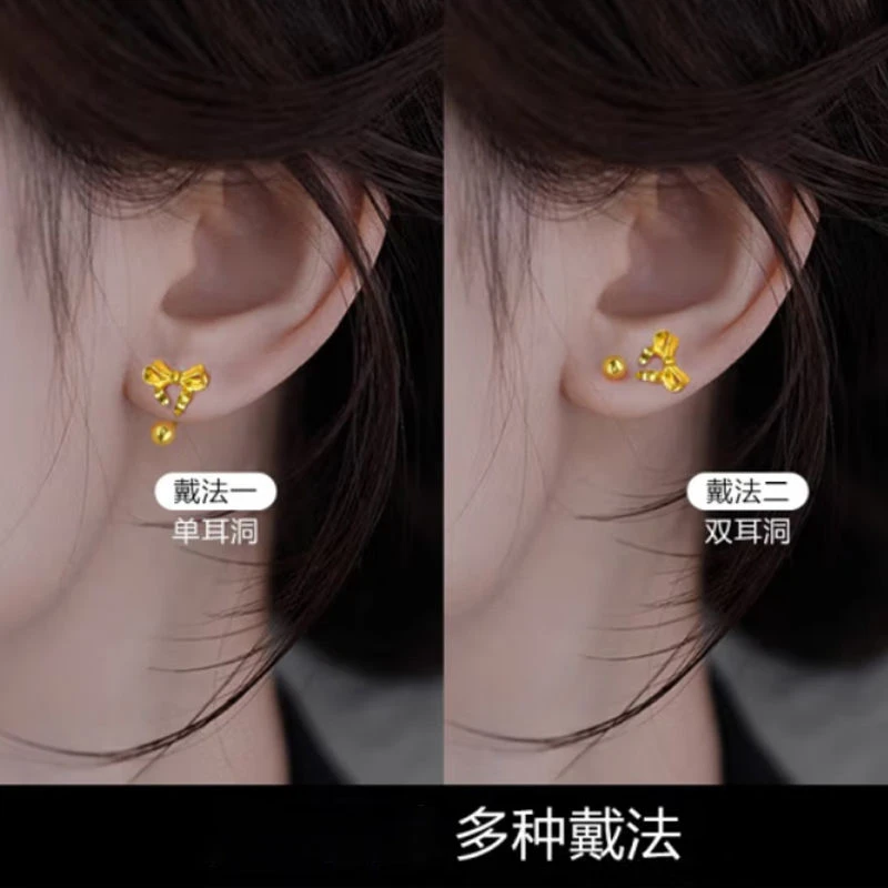 铜合金耳饰 金色蝴蝶结耳钉女款入秋蝴蝶U型弯钩耳饰养耳棒送朋友