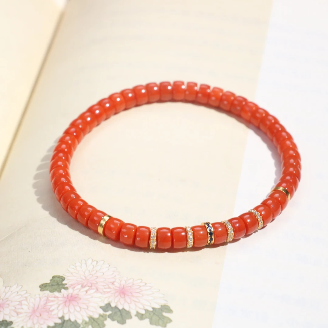 南红玛瑙单圈直切手串瓦西南红女款时尚简约素圈镶嵌老型玉手串