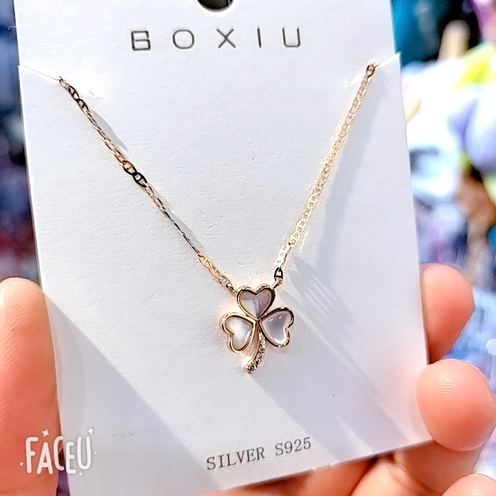 坠链均925银琉璃 通体银项链玫瑰金色幸运叶吊坠女款时尚银饰项链