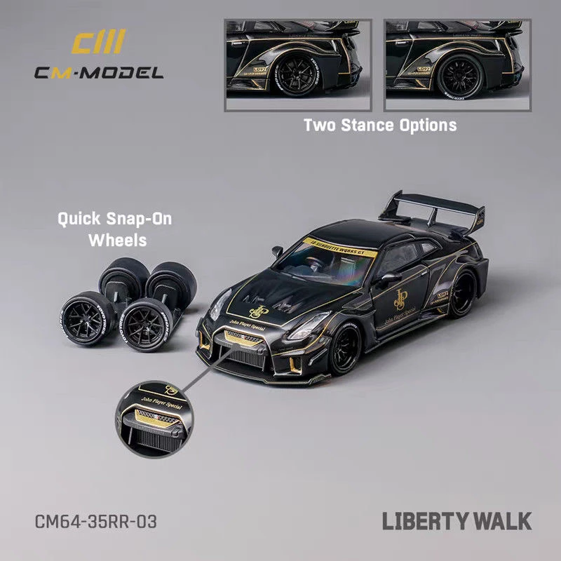 CM Model 1:64 日产 gtr R35 RR 黑金 lb宽体 合金汽车模型