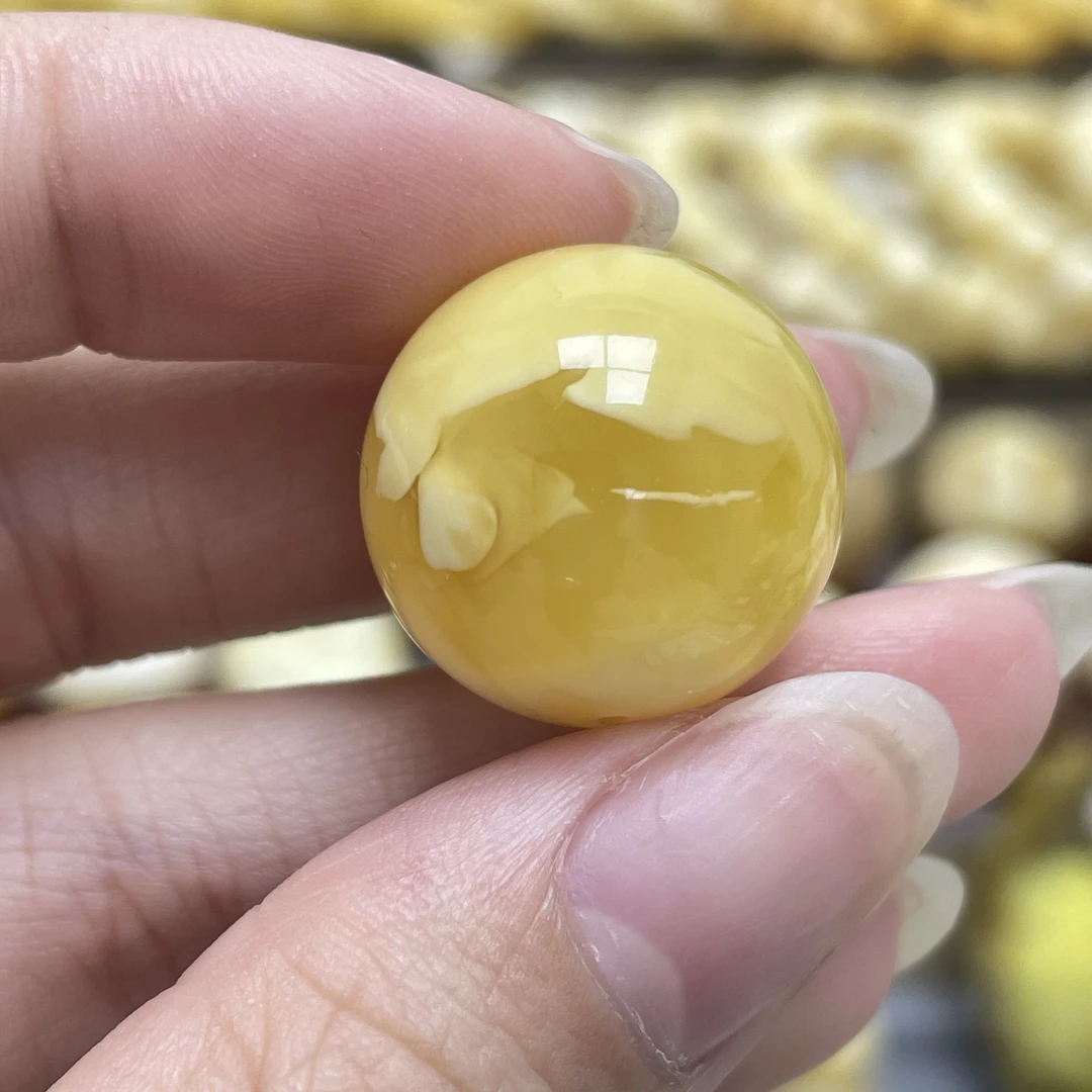 段掌柜臻选·19.7mm天然原矿蜜蜡浓蜡金白妖溶洞圆珠皮线