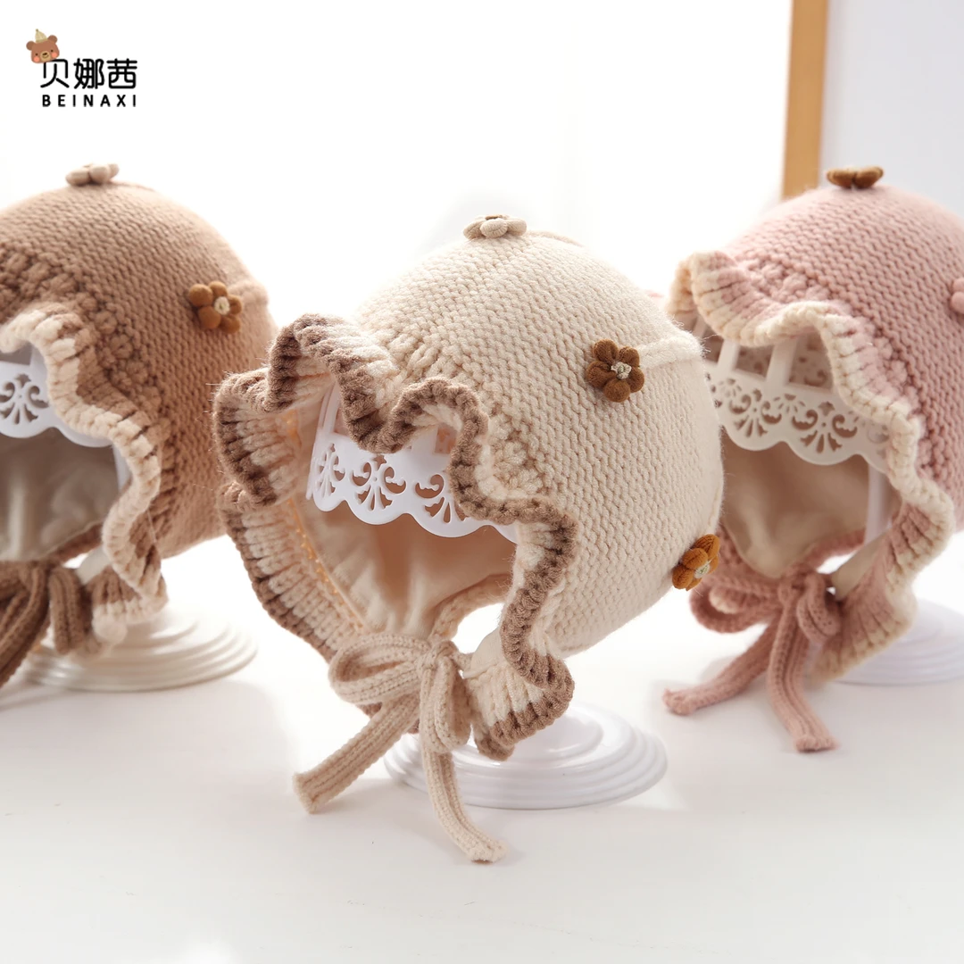 Beinaqian/贝娜茜婴儿帽子秋冬季宝宝女针织护耳帽冬天洋气毛线帽