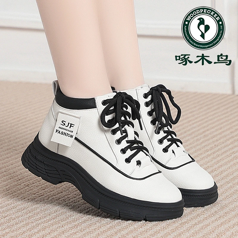 啄木鸟复古马丁靴女2025秋冬加绒保暖短靴厚底工装靴高帮休闲棉鞋