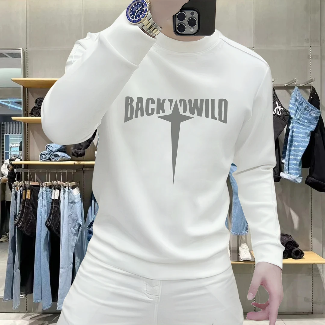 新款男士圆领加绒卫衣秋冬季潮流休闲百搭长袖时尚青年内搭上衣男