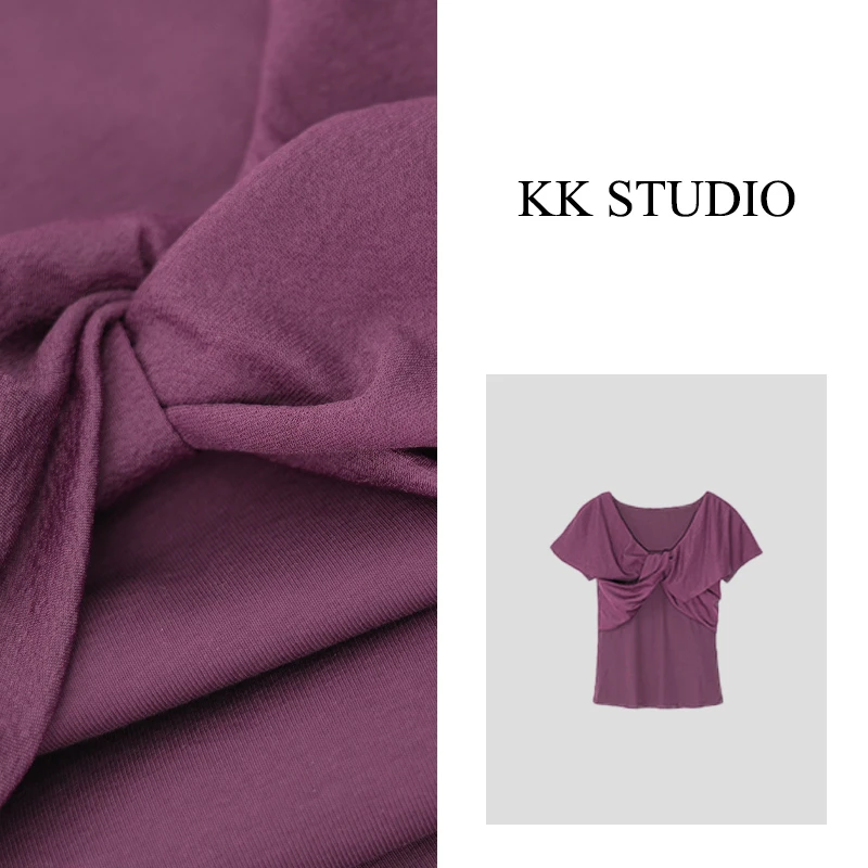 淇老板KK Studio时尚气质百搭休闲轻奢挂脖V领T恤9125