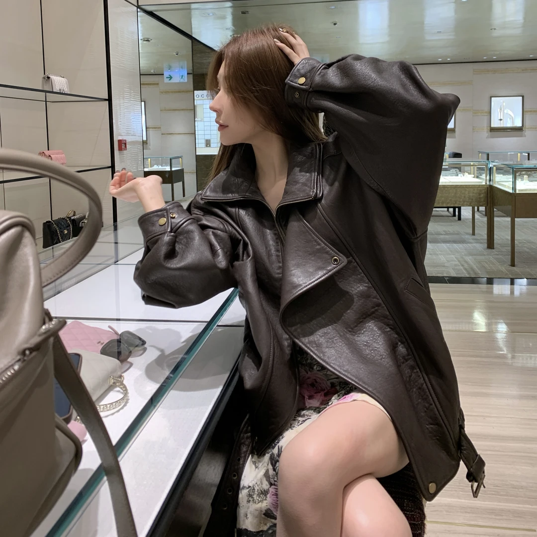 【经典C位】廓形复古松紧收口高端皮衣