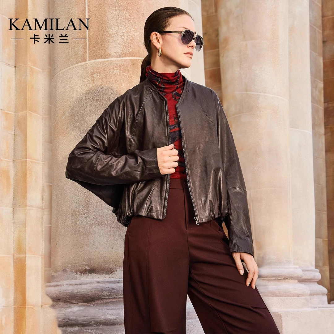 [绵羊皮]卡米兰真皮皮衣女2024秋季新款时尚设计感机车服夹克外套