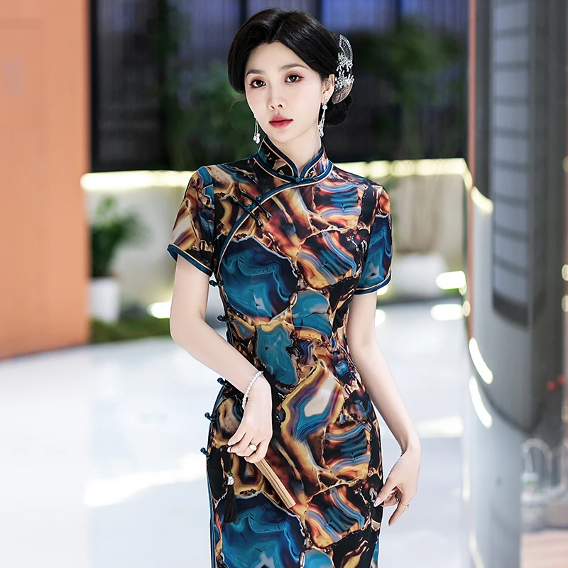 新中式旗袍2025夏季高端素雅国风礼服老上海改良裙子长款日常可穿