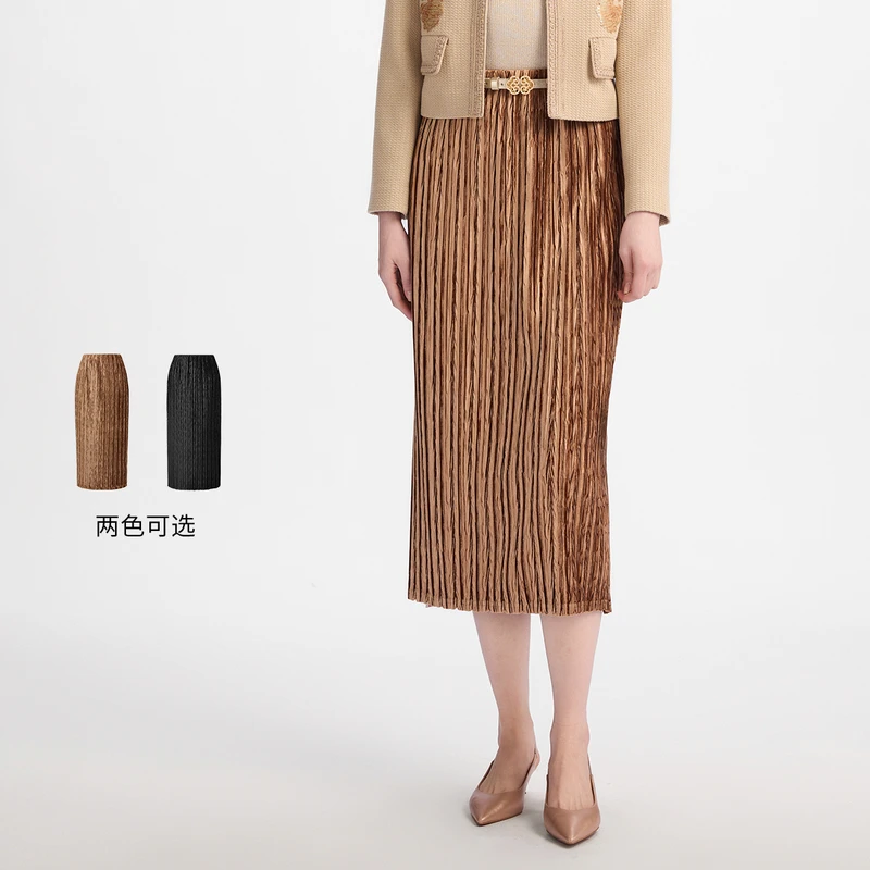 EP雅莹高端系列 松紧腰压褶优雅包臀半身裙 秋装新款3516A