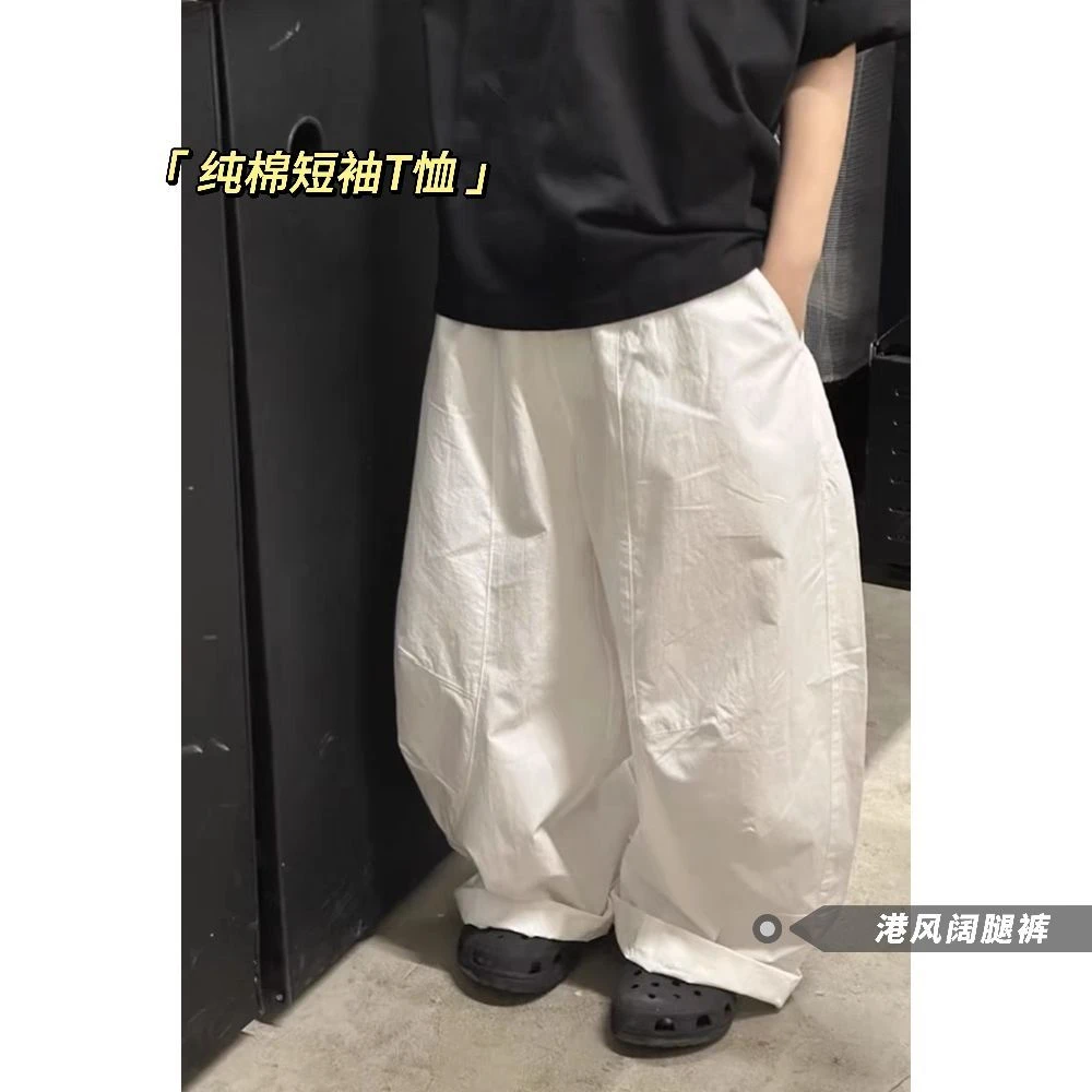 ins风韩版白色阔腿裤夏季薄款男女儿童休闲百搭外穿弯刀裤中大童