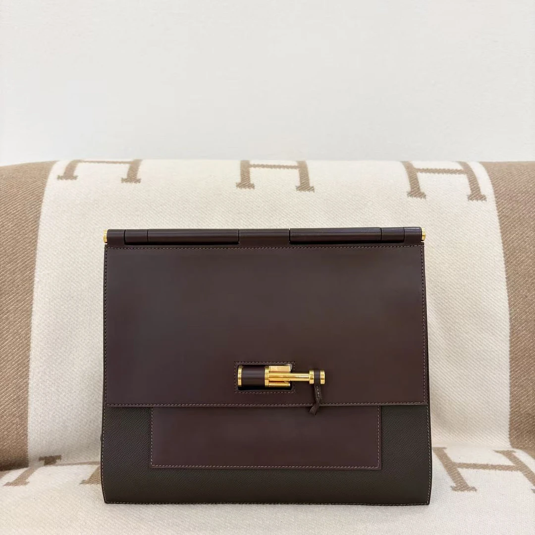 99新 Hermes/爱马仕 插销包sacabar25 Z e皮box 乌木色zbb0918b3