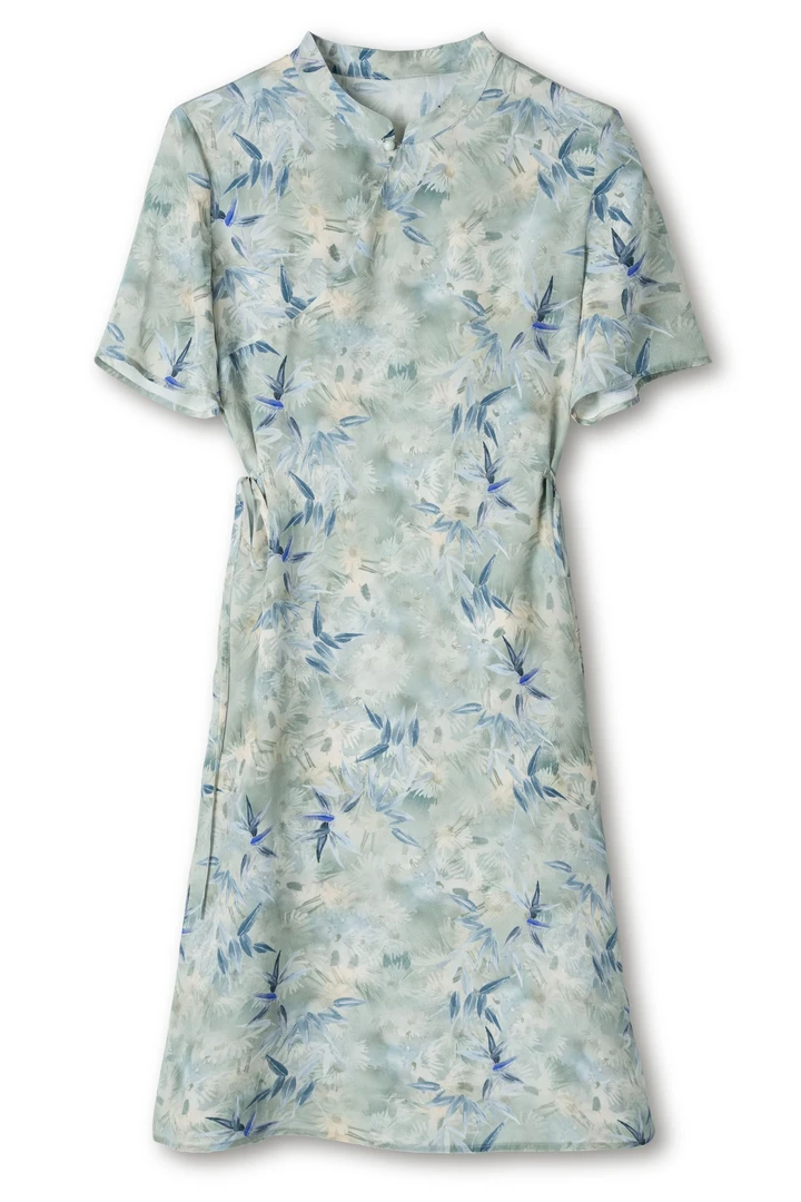 【江南春晓】25新中式复古国风04双皱改良款旗袍桑蚕丝时尚DL5107-1