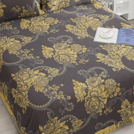 （直边床单）2.4+2.45米左右轻奢黑金系列纯棉双层纱（盛世牡丹）缩水