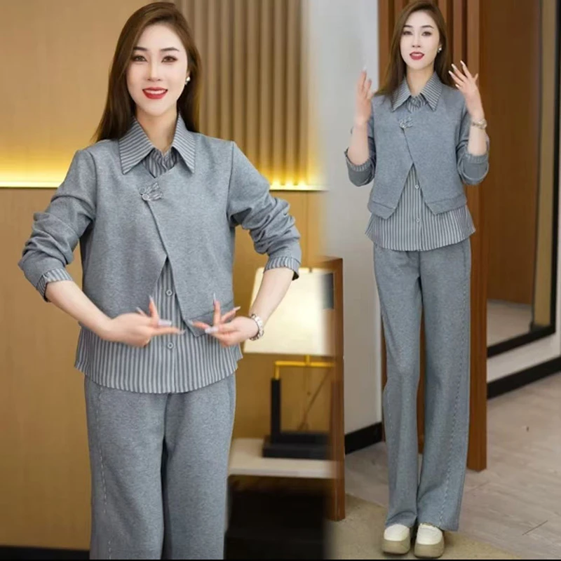 休闲长裤套装女2025春季新款显瘦洋气休闲遮肚子时尚减龄两件套