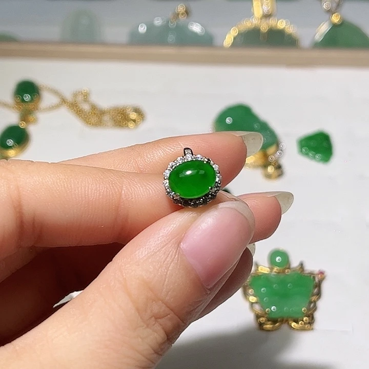 无***妈银S925镶嵌定制翡翠天然翡翠