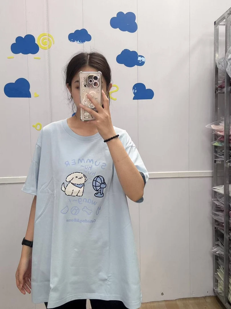 [处理]夏季新款大码休闲时尚舒适宽松潮流纯棉短袖女（风扇狗）