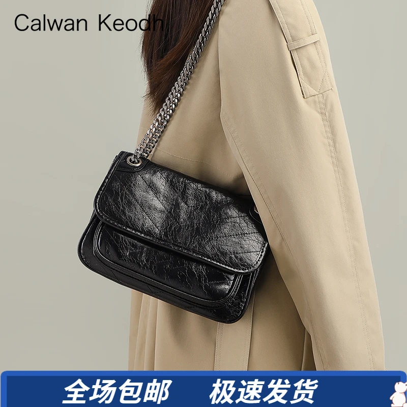 Calwan Keodh真皮包包女包复古风斜挎单肩包生日礼物送女友送老婆