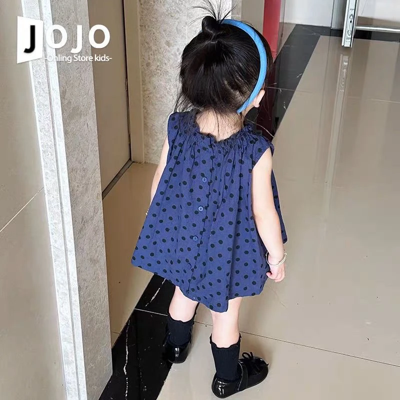 韩版童装女童新款洋气连衣裙夏季宝宝儿童棉布波点背心吊带裙宽松