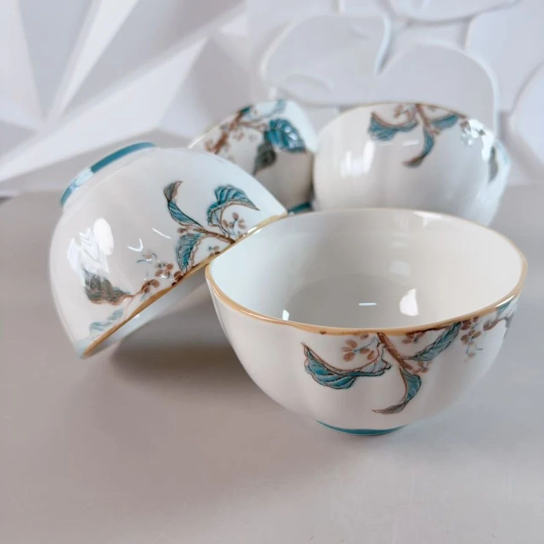 1159金秋之桂系列高温釉下彩5英寸高脚碗四只装长12.7高7