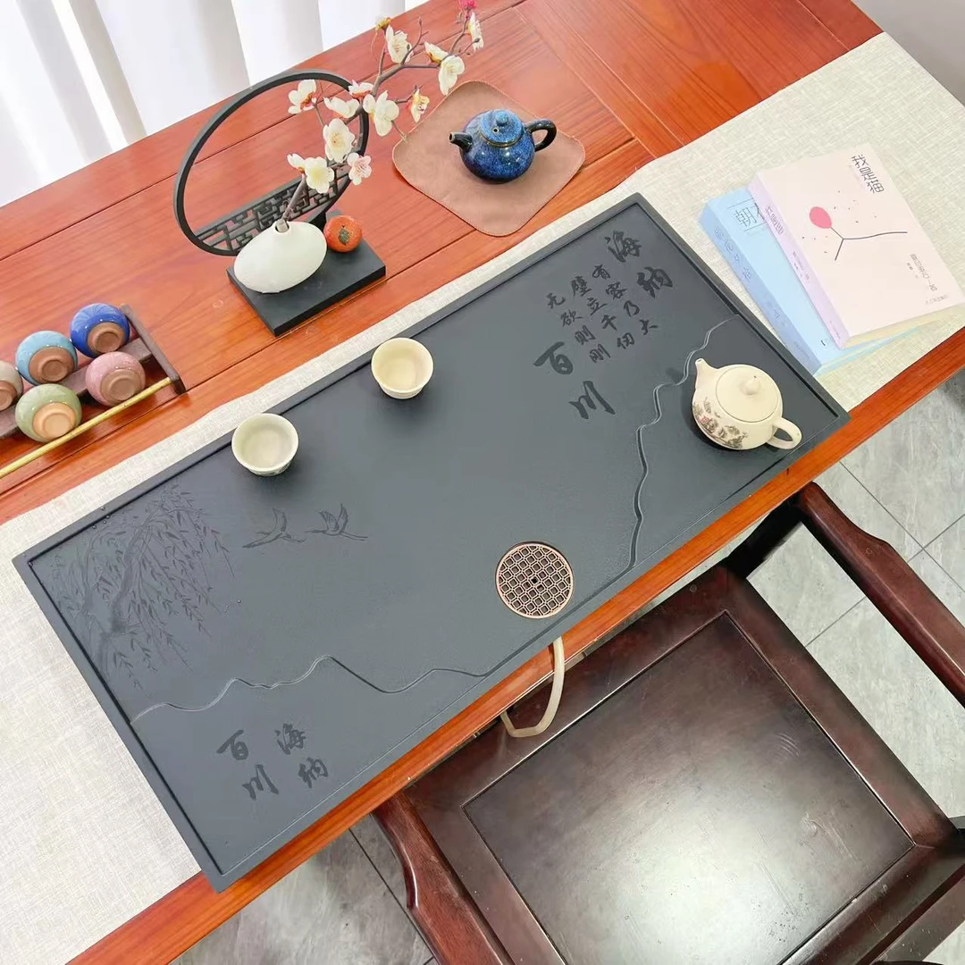80*37*3新款海纳百川石茶盘简约大气家用办公两用直排下水茶盘