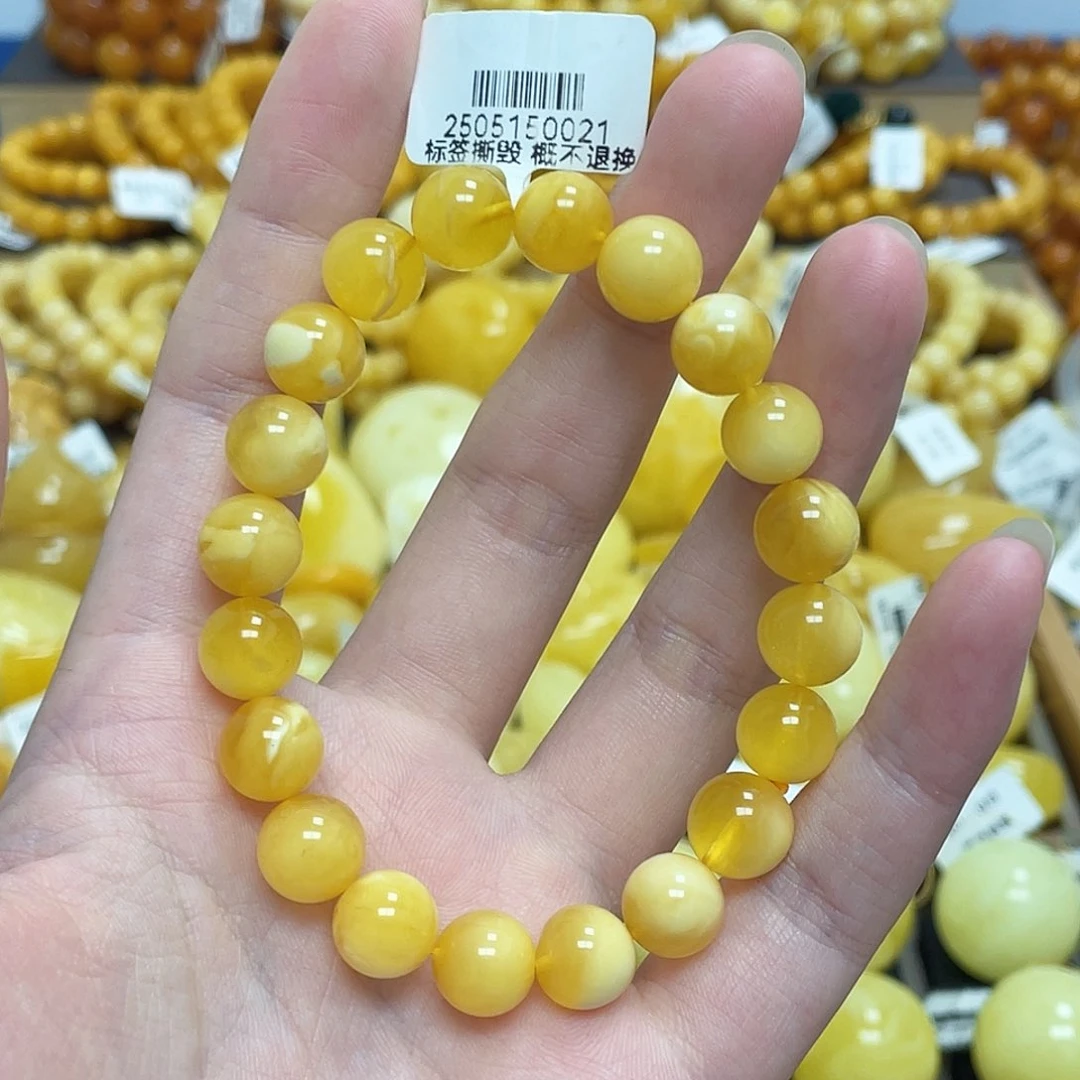 蜜蜡未镶嵌珠宝奇石圆珠手串浓蜜金白溏心蛋10mm瑕