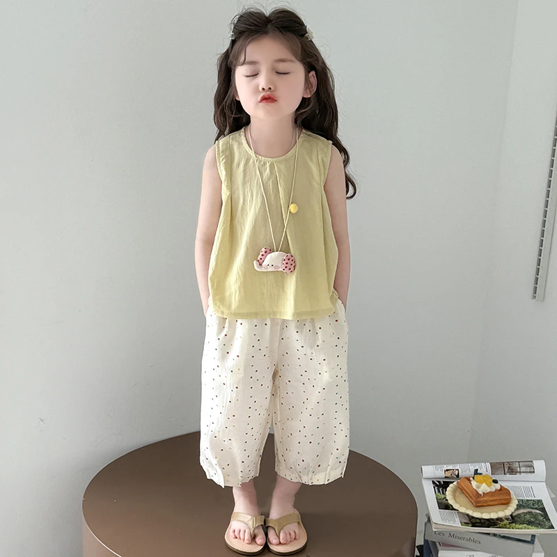 女童装时髦套装洋气夏装2025背心短裤韩系海边穿搭夏季儿童防蚊裤