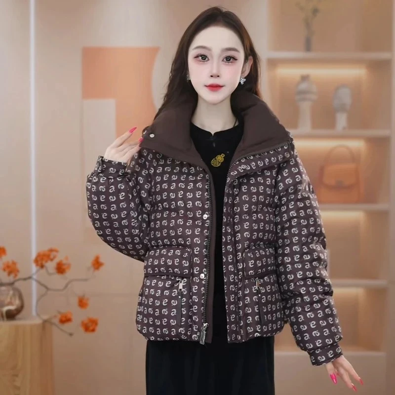 气质时尚棉服短外套女冬季2025新款小个子印花棉袄保暖面包服棉衣