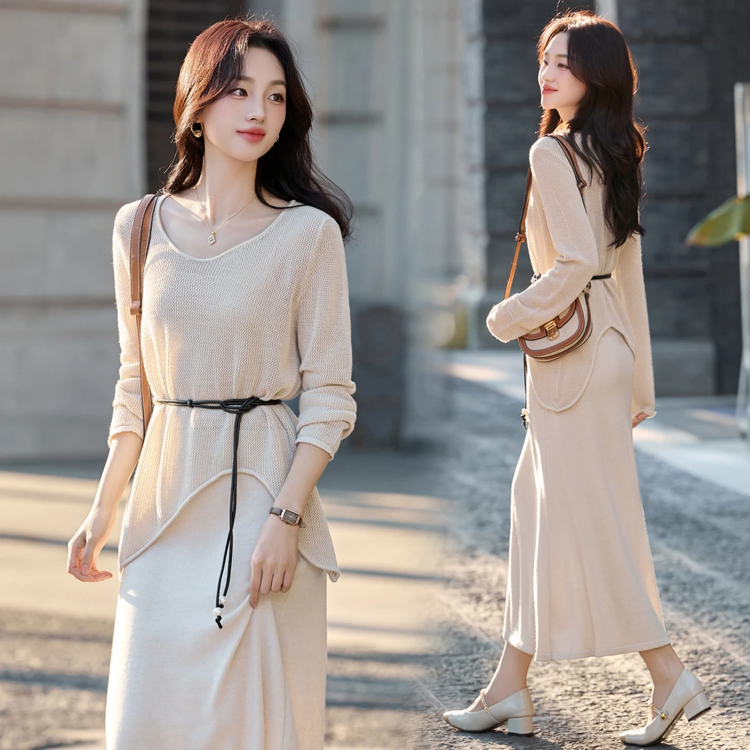 法式名媛风镂空罩衫套装女2025春秋新款优雅气质减龄半身裙两件套