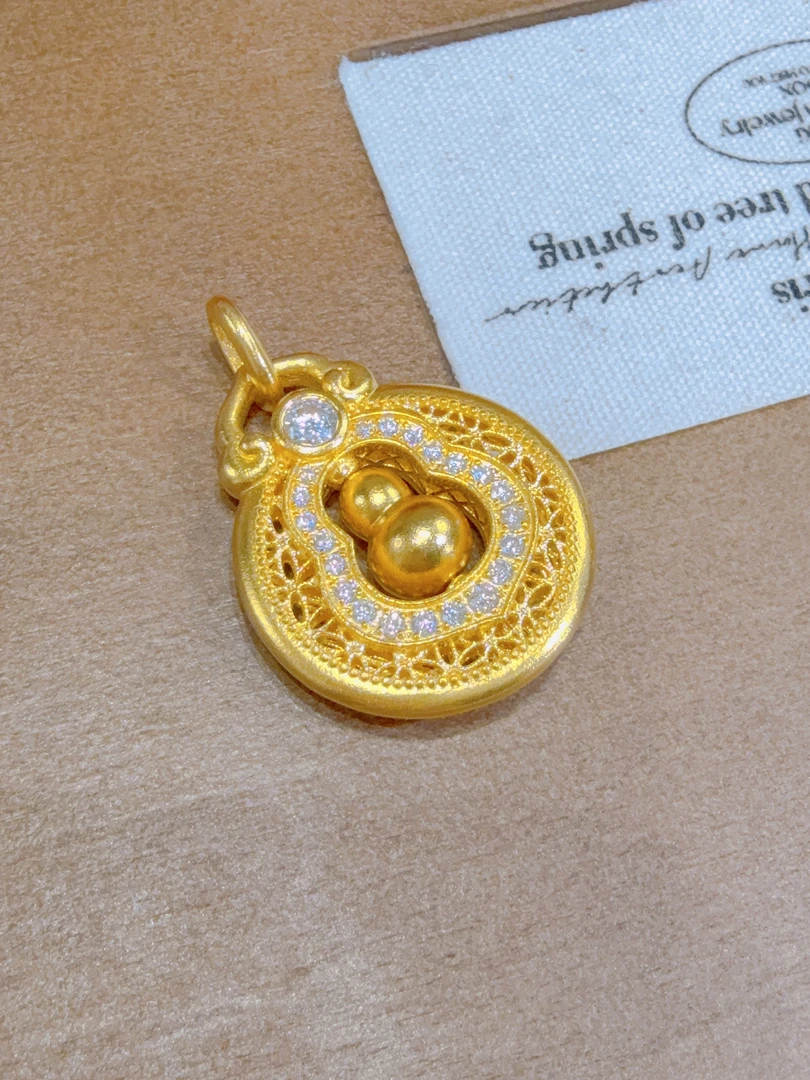 【苏妮法】足金999转动葫芦古法黄金镶嵌葫芦吊坠双面挂坠8.44克