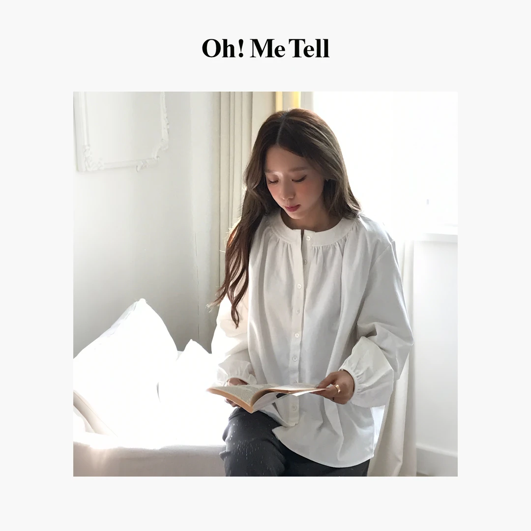 Oh！Me Tell【赵露思同款】法式复古褶皱圆领宽松长袖衬衫衬衣上衣女