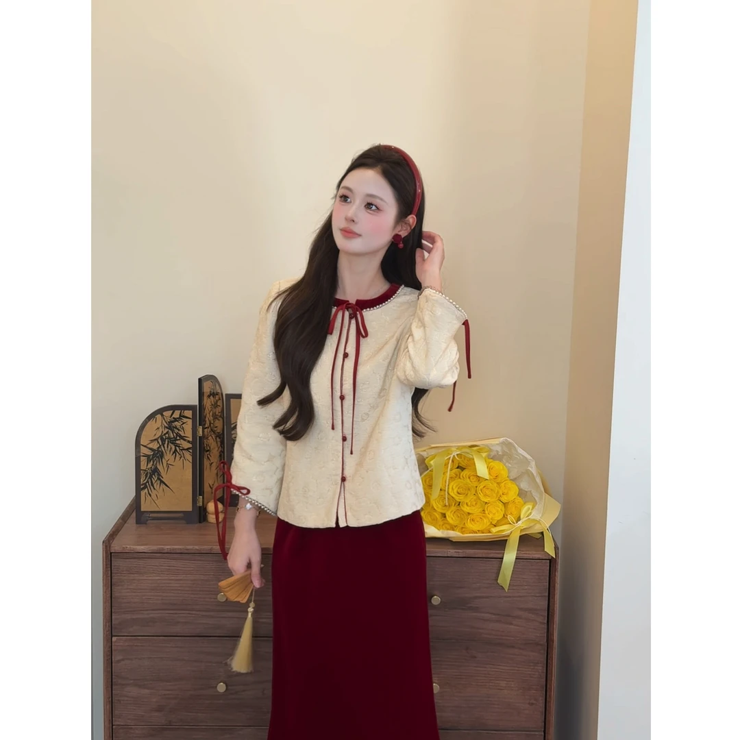 【红昭愿】<77>新中式撞色提花外套+半身裙XMZH10272+XMZH10273