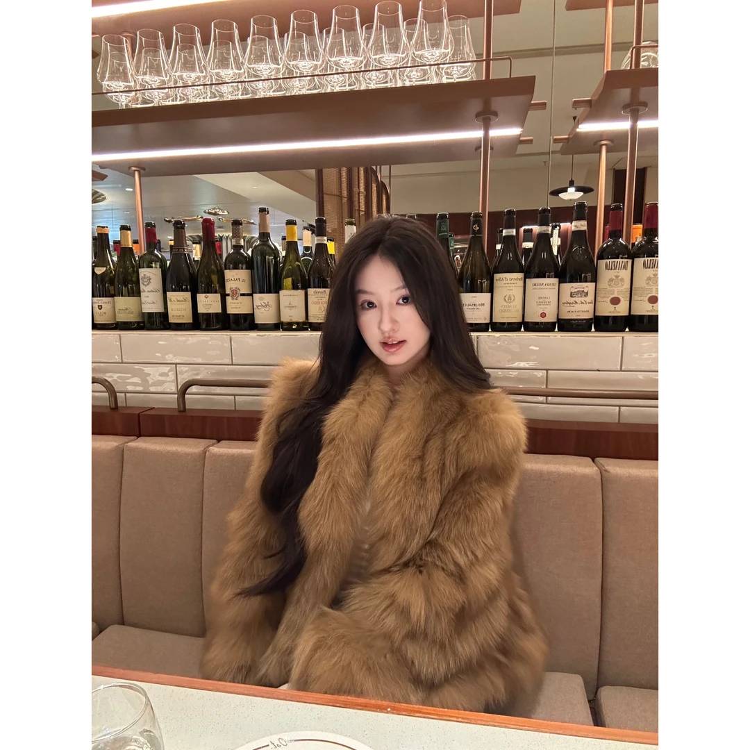 霜华映月 2025冬季新款仿狐狸毛皮草女短款韩系加厚款毛毛外套