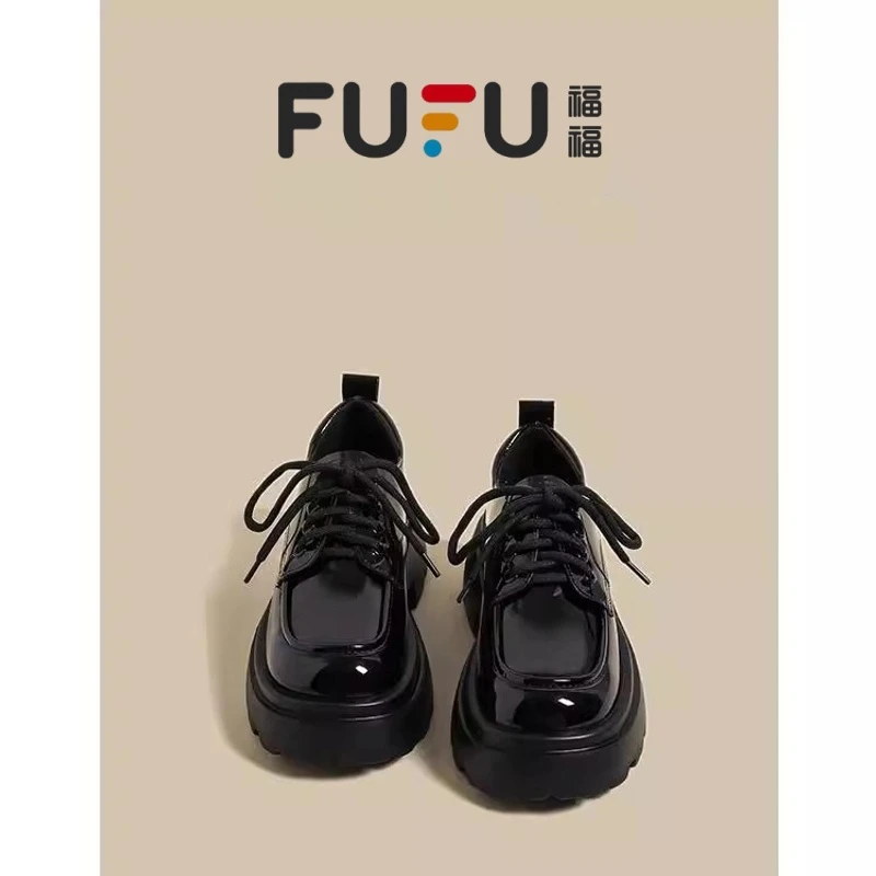 福福黑色小皮鞋2025春季新款小个子增高配裙子单鞋jk厚底乐福鞋女