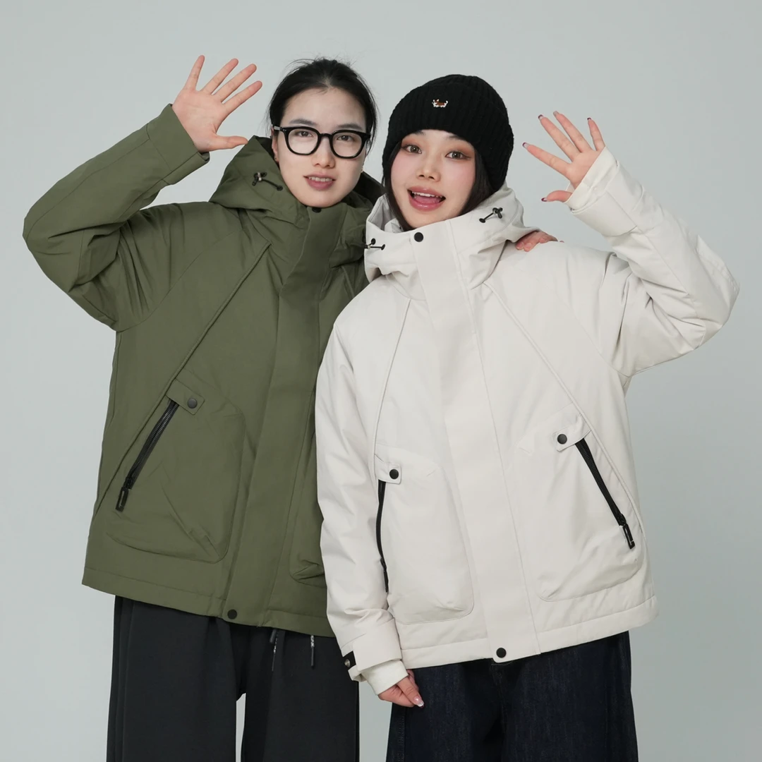 青式【立体工装风连帽羽绒服】秋冬宽松复古保暖上衣外套男女同款潮