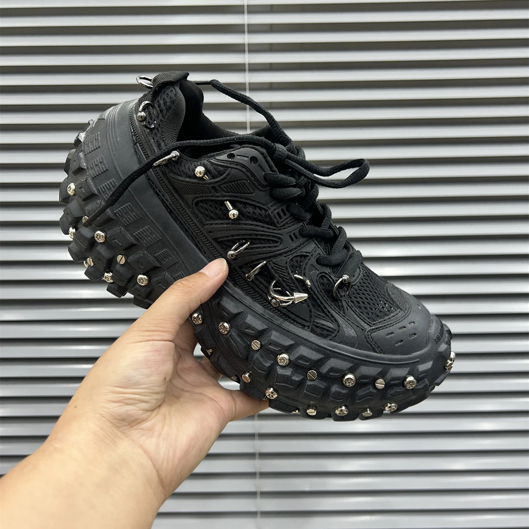 2025早秋新款时尚韩版榴莲轮胎鞋厚底增高铆钉老爹鞋百搭休闲女鞋