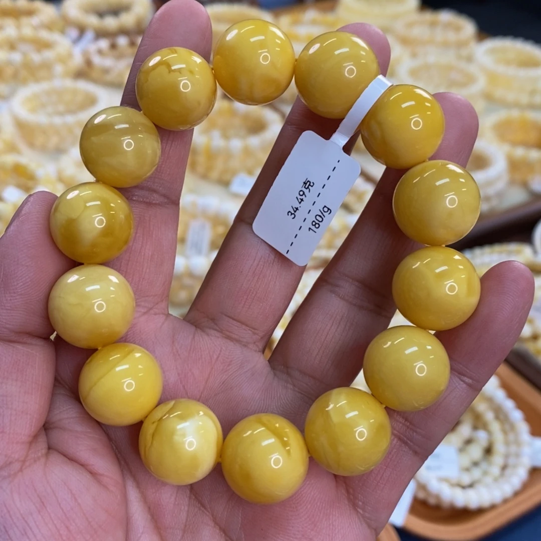 暖***阳手链琥珀未镶嵌16.5m虎皮妖花手串