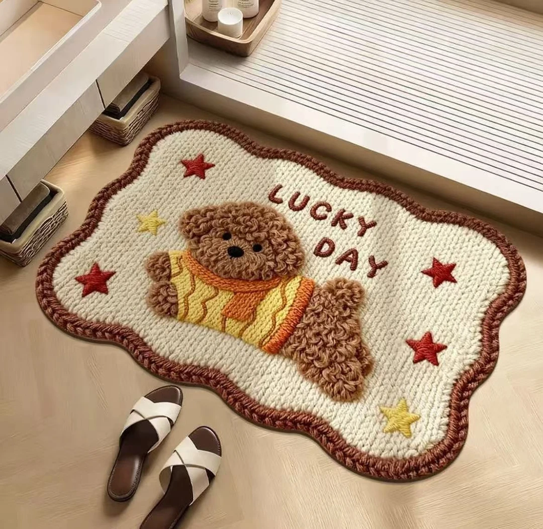 甄选【泰迪狗】5D立体仿毛线平面硅藻泥地垫浴室防滑卫生间异形垫