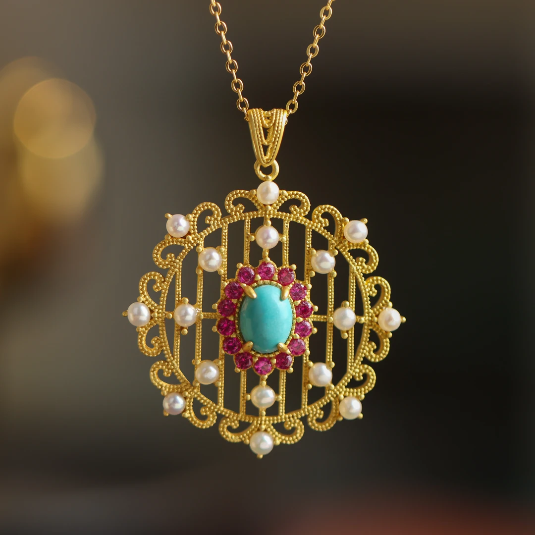 吊坠925银  S925银镀金睡美人蛋面国潮国风送礼女款吊坠不含链